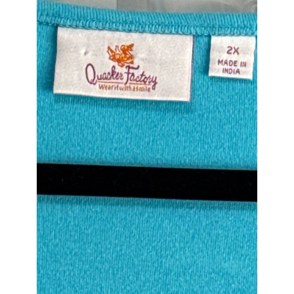 Quacker Factory Womens 2X Turquoise Embellished Scoop Neck 3/4 Sleeve Top - Picture 4 of 6